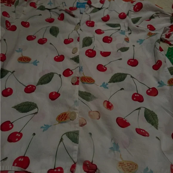 Nick & Nora White Button-Up with Red Cherry Print - Picture 4 of 8